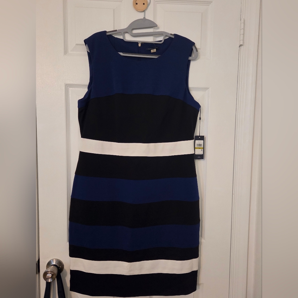 Tommy Hilfiger Blue, Black, and White Striped Midi Dress NWT